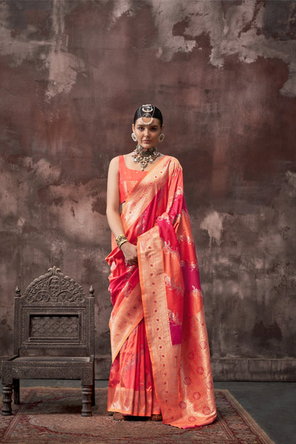 Sharini Orange Red Silk Saree