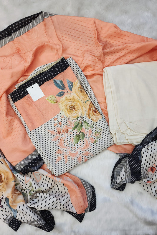 Cream Printed Modal with Embroidery