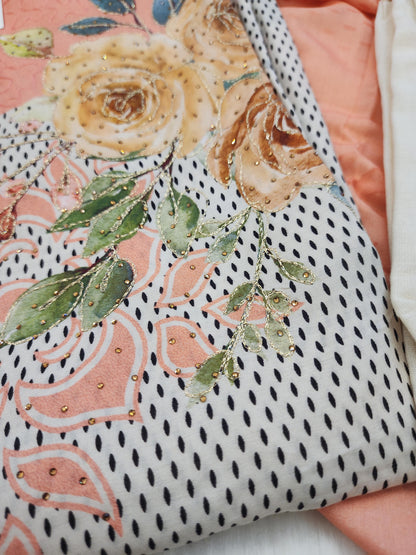 Cream Printed Modal with Embroidery