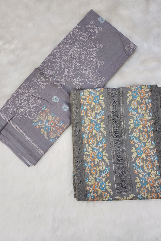 Grey Pure Cotton Printed Suit