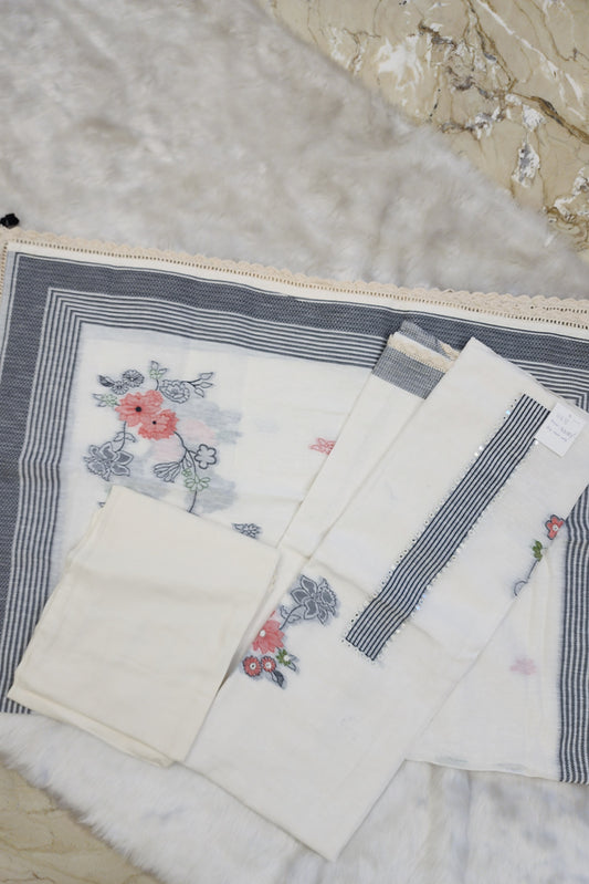 White Chanderi Suit with Crochet Work
