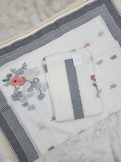 White Chanderi Suit with Crochet Work