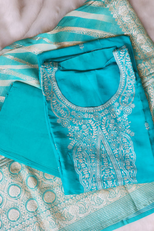 Turquoise Blue Silk Suit