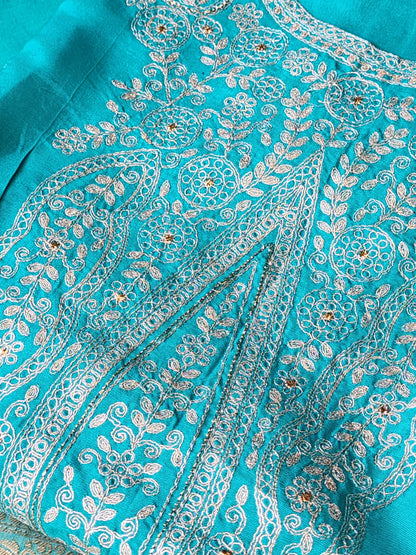 Turquoise Blue Silk Suit