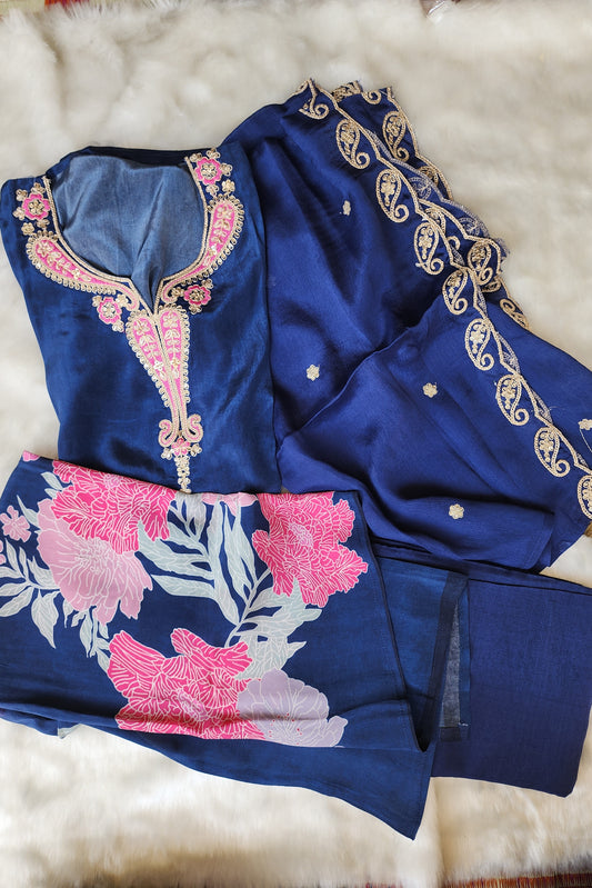 Blue Pure Crepe Suit