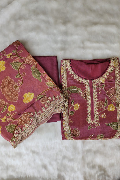 Onion Pink Crepe Silk Suit