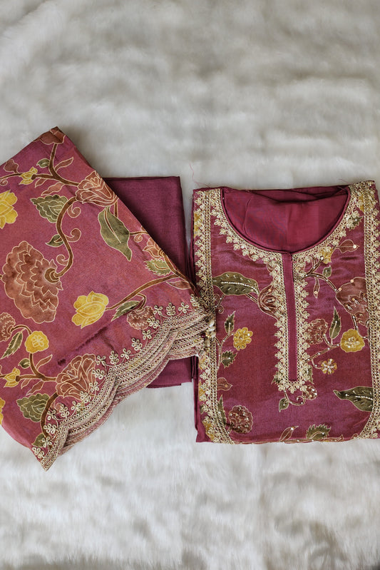 Onion Pink Crepe Silk Suit