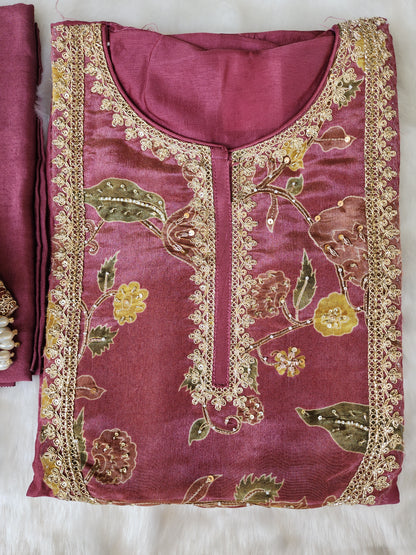 Onion Pink Crepe Silk Suit