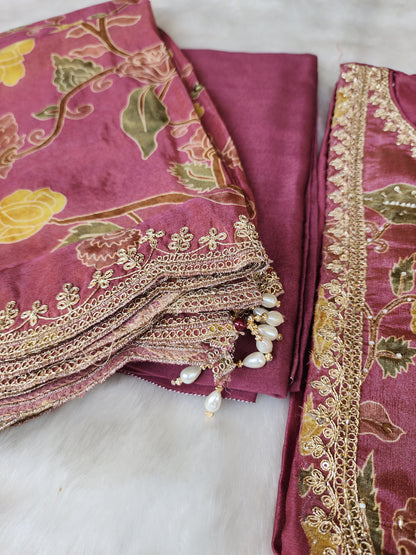 Onion Pink Crepe Silk Suit