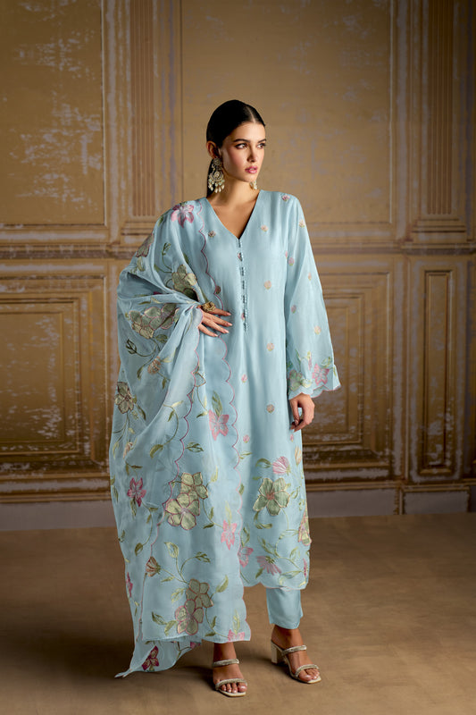 Rashmi Pure Bamber Silk Blue Dress Material