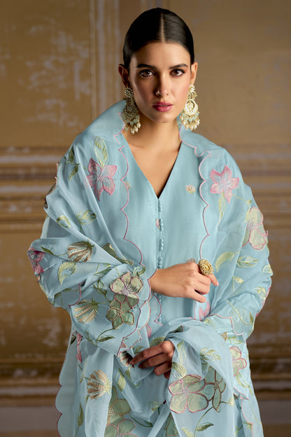 Rashmi Pure Bamber Silk Blue Dress Material