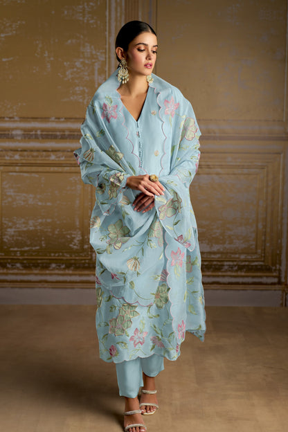 Rashmi Pure Bamber Silk Blue Dress Material