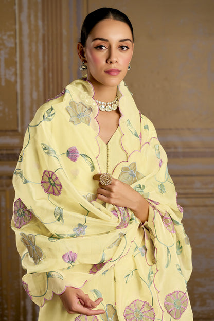 Rashmi Pure Bamber Silk Yellow Dress Material