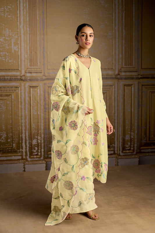 Rashmi Pure Bamber Silk Yellow Dress Material