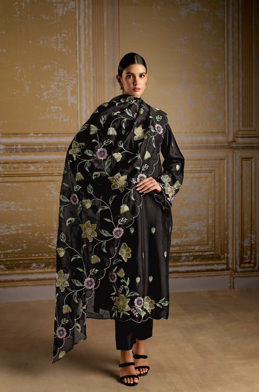 Rashmi Pure Bamber Silk Black Dress Material