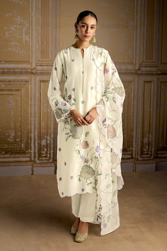 Rashmi Pure Bamber Silk White Dress Material