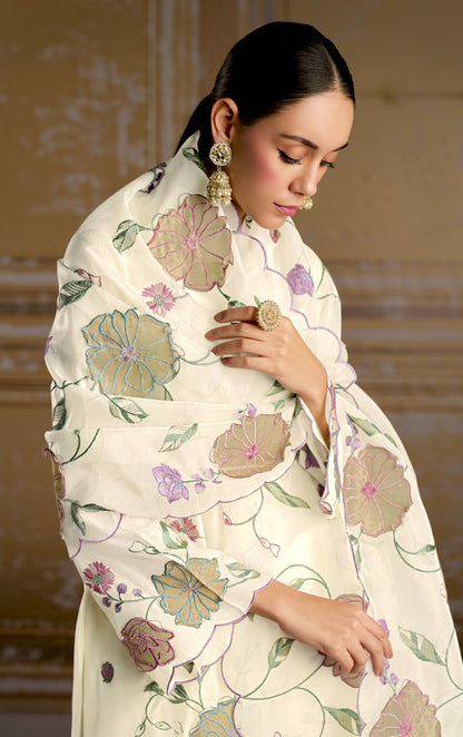 Rashmi Pure Bamber Silk White Dress Material
