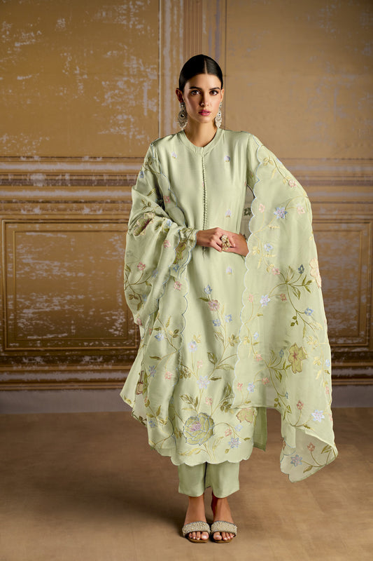 Rashmi Pure Bamber Silk Green Dress Material