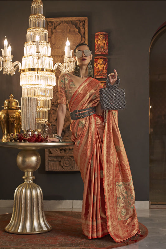 Ruhuika Orange Silk Saree