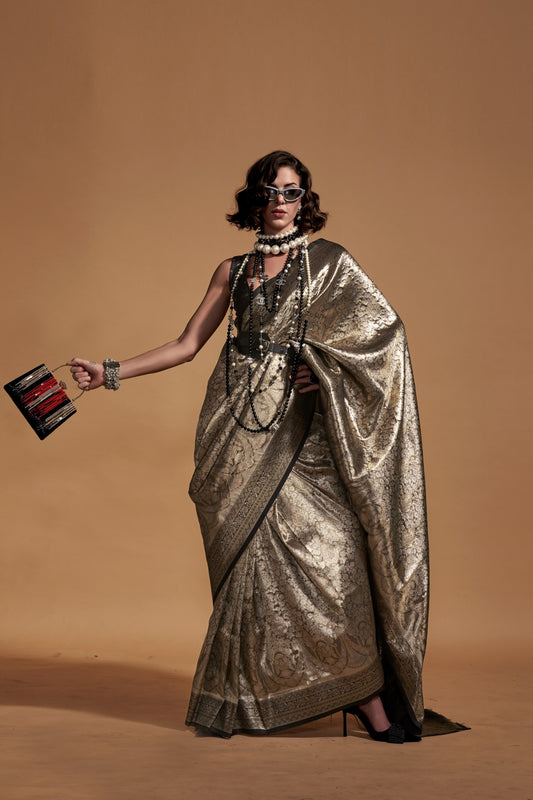 Vanya Black & Bronze Kanjivaram Silk Saree