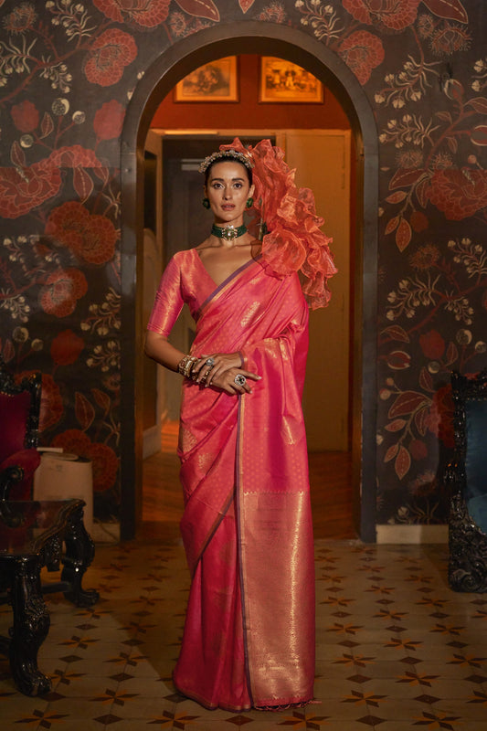 Ishani Orange Silk Saree