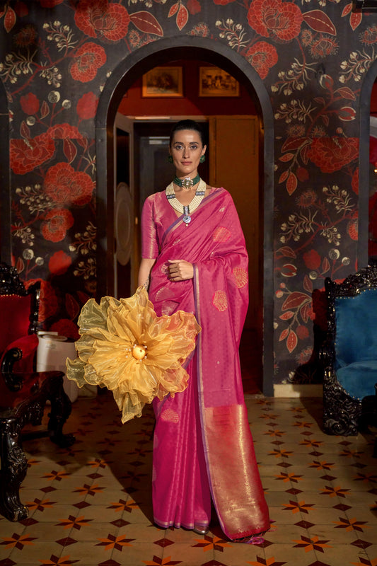 Ishani Pink Silk Saree