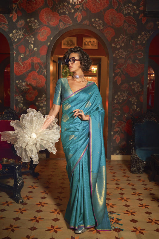 Ishani Light Blue Silk Saree