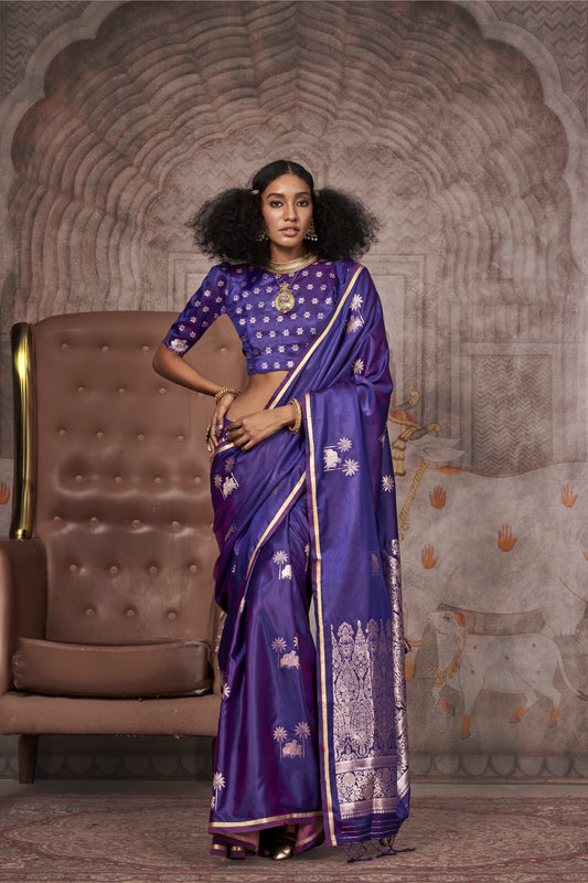 Nayantara Purple Pichwai Satin Silk Saree
