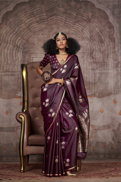 Nayantara Maroon Pichwai Satin Silk Saree