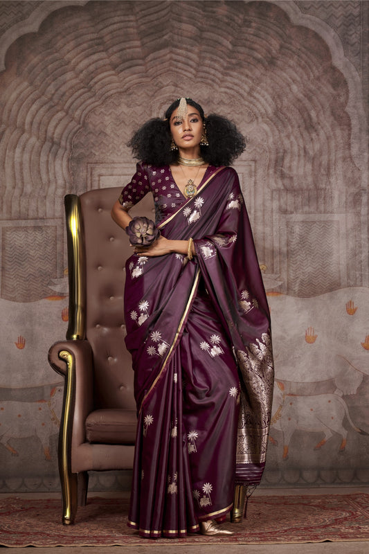 Nayantara Maroon Pichwai Satin Silk Saree