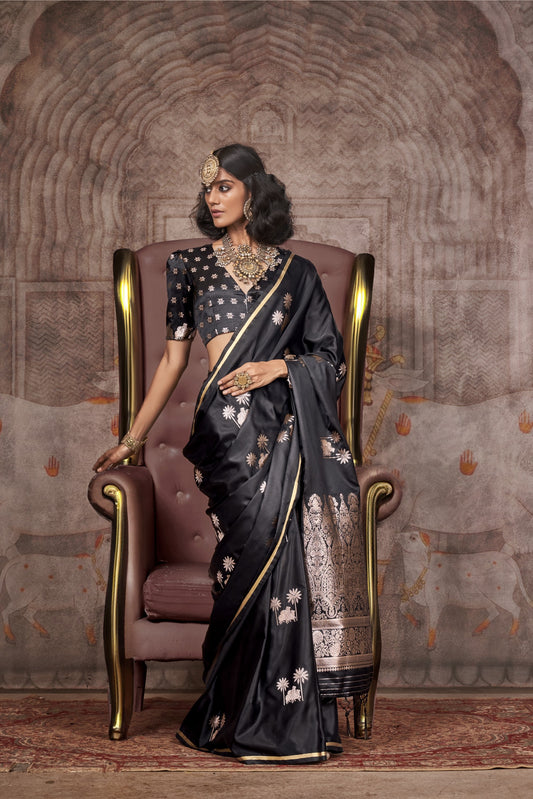 Nayantara Black Pichwai Satin Silk Saree
