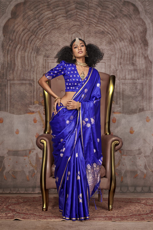 Nayantara Blue Pichwai Satin Silk Saree