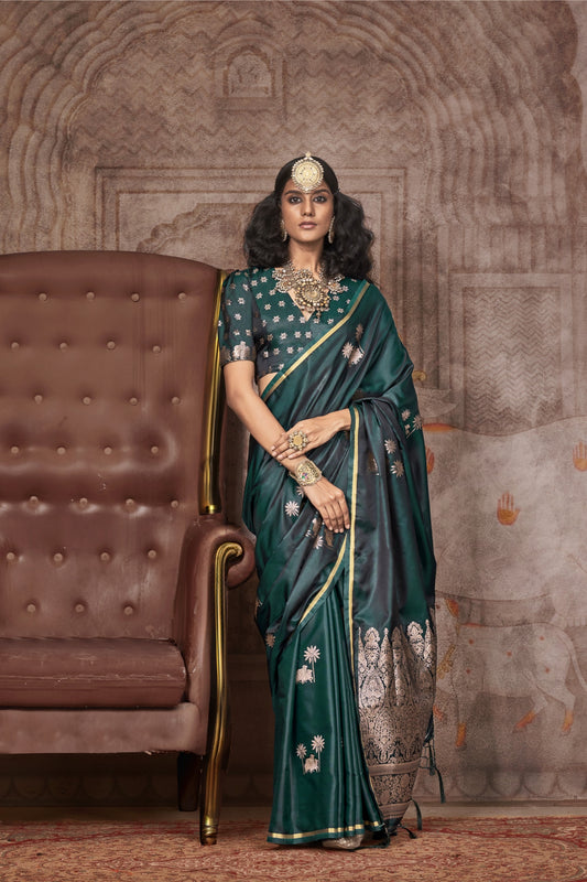 Nayantara Green Pichwai Satin Silk Saree