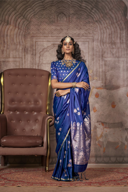 Nayantara Navy Blue Pichwai Satin Silk Saree