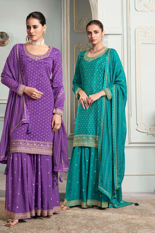 Nisha Printed Chinon Dress Material - 4 Colours