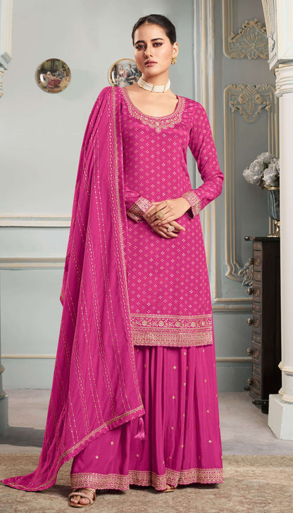 Nisha Printed Chinon Dress Material - 4 Colours