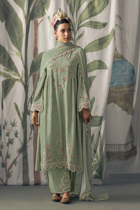 Aaradhya Green Muslin Printed Dress Material