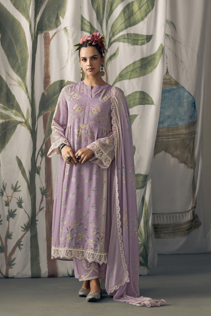 Aaradhya Lavender Muslin Printed Dress Material