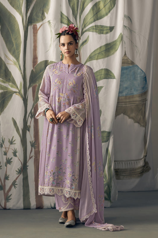 Aaradhya Lavender Muslin Printed Dress Material