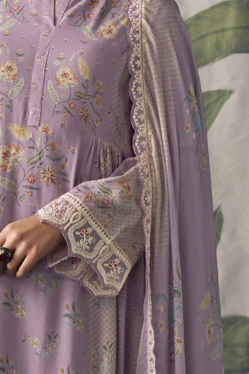 Aaradhya Lavender Muslin Printed Dress Material