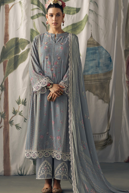 Aaradhya Grey Muslin Printed Dress Material