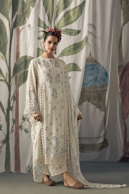 Aaradhya White Muslin Printed Dress Material