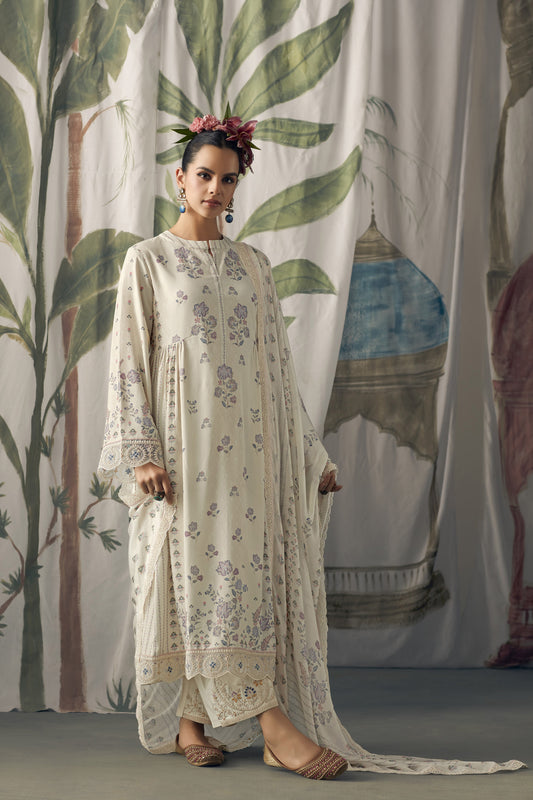 Aaradhya White Muslin Printed Dress Material