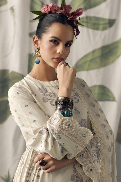 Aaradhya White Muslin Printed Dress Material