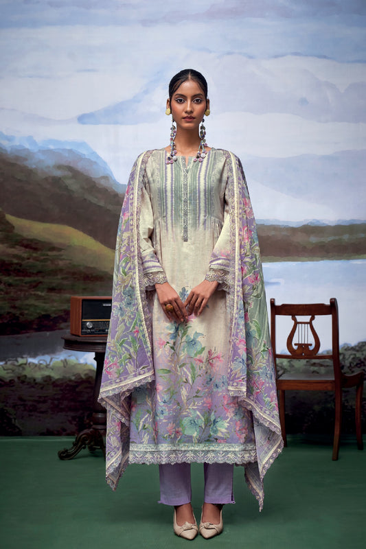 Nayomi Purple Linen Printed Dress Material