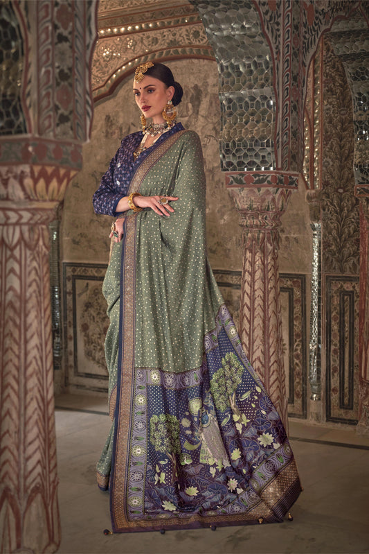 Devika Green Blue Silk Saree
