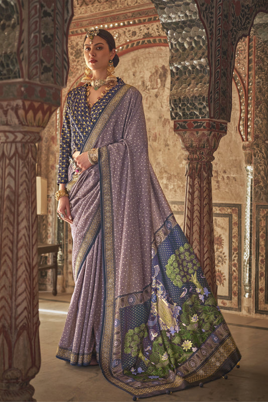 Devika Purplish Grey Silk Saree