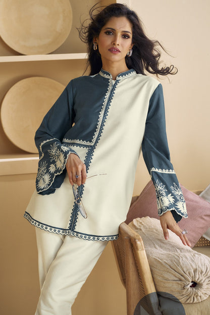 Sneha Light Blue & Cream Cord Set