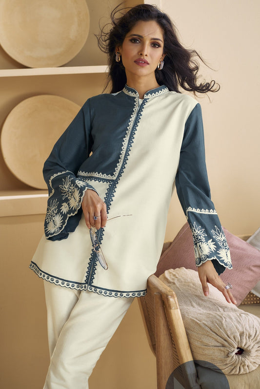 Sneha Light Blue & Cream Cord Set