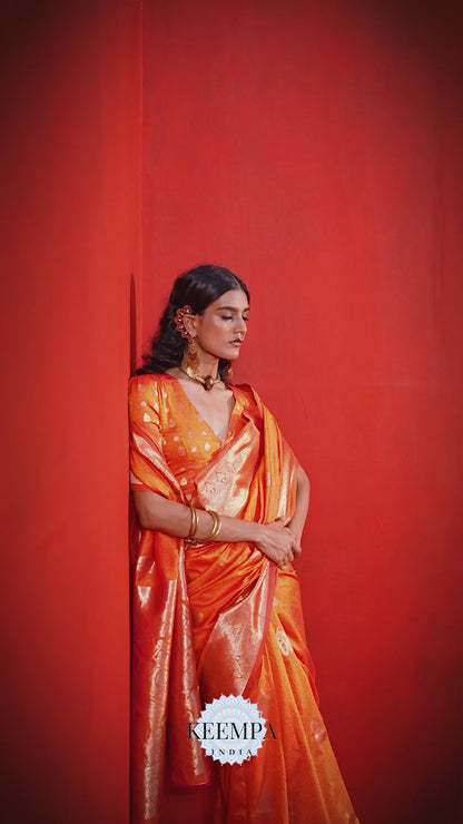 Jivika Orange Two Tone Silk Saree